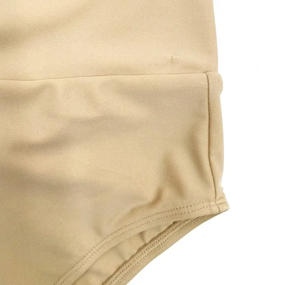 New Michael Costello Talliah One Piece Swimsuit Tan Black Crisscross Back Sz S - Picture 9 of 10